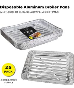 DCS Deals Pack of 25 Disposable Aluminum Broiler Pans – Good for BBQ, Grill Trays – Multi-Pack of Durable Aluminum Sheet Pans – Ribbed Bottom Surface - 13.40" x 9" x 0.85" 9 81XIyihWYBL