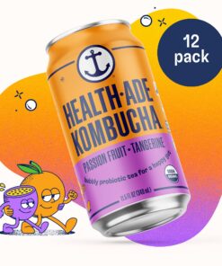 Health-Ade Canned Kombucha Tea Organic Drink, Fermented Tea with Living Probiotics, Detoxifying Acids, Supports Gut Health, Non-GMO, Vegan, Gluten Free, 12 Pack (11.5 Fl Oz Cans), Passion Fruit-Tangerine Kombucha in Cans 11 81XKGMORaSL