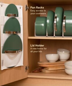 Caraway Nonstick Ceramic Cookware Set (12 Piece) Pots, Pans, Lids and Kitchen Storage - Non Toxic, PTFE & PFOA Free - Oven Safe & Compatible with All Stovetops (Gas, Electric & Induction) - Sage 41 81XKm8hnU7L