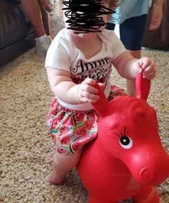 AppleRound Horse Bouncer with Hand Pump, Inflatable Space Hopper, Ride-on Bouncy Horse (Red) Red 26 81XOpPmJxmL