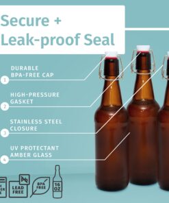 Otis Classic Swing Lid Glass Bottles with Lids Flip Stoppers for Second Fermentation Kombucha Water Kefir Brewing Beer Set of 6 16 oz Amber Amber - Plastic Lids 24 81XQ9 liUSL