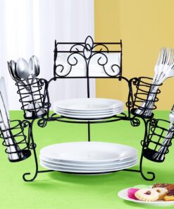 Alternative view of Collections Etc Metal Buffet Organizer with Scroll Design, 7-Piece Set for Plates, Napkins and Cutlery