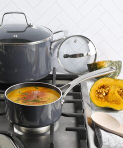 Martha Stewart Lockton Premium Nonstick 10 Piece Enamel Heavy Gauge Aluminum Pots and Pans Cookware Set - Grey 10-Piece Nonstick Set Gray 13 81XS2rrTDL