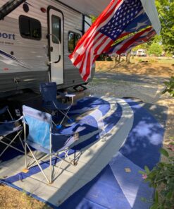 Stylish Camping 159183 9-feet by 18-feet Reversible Mat, Plastic Straw Rug, Large Floor Mat for Outdoors, RV, Patio, Backyard, Picnic, Beach, Camping (Blue/Grey) 9x18 Blue/Grey 30 81XUHE43DL