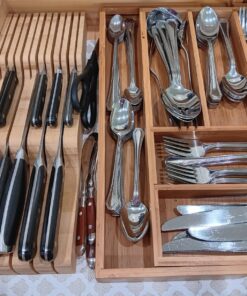 In-Drawer Knife Block Organizer - Bamboo Wood Drawer Knife Organizer - Holds 5 Long + 6 Short Knives (Not Included) - Store Knives with Blades Pointing Down Natural 34 81XV95 eBpL