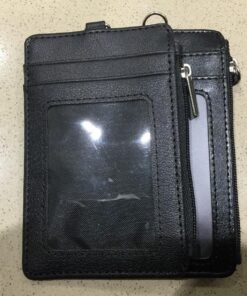 Badge Holder with Zipper, Wisdompro School Supply 2-Sided PU Leather College ID Badge Holder with 1 ID Window, 4 Card Holder Slots, 1 Side Pocket and 20 Inch Leather Neck Strap Lanyard -Vertical Black Vertical 42 81XVkrGP4sL