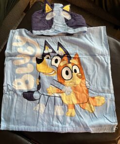 Jay Franco Bluey Piggyback Bath/Pool/Beach Hooded Poncho - Super Soft & Absorbent Cotton Towel, Measures 22 x 22 Inches (Official Bluey Product) Blue - Bluey 22 81XWWO4xoL