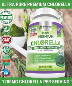 FRESH HEALTHCARE Premium Chlorella Supplement, 1200mg Pure Vegan Powder Capsules, 180 Chlorophyll and CFG Pills, Natural Detox Superfood, Naturally Contains B Vitamins and Minerals 22 81XWoljrMkL