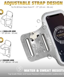 TRIBE Water Resistant Cell Phone Armband Case Running Holder for iPhone Pro Max Plus Mini SE (13/12/11/X/XS/XR/8/7/6/5) Galaxy S Ultra Plus Edge Note (21/20/10/9/8/7/6/5) Adjustable Strap & Key Pocket Grey S: iPhone Mini/8/7/6/5/4/3/SE/Galaxy Mini 25 81XXFf5heL