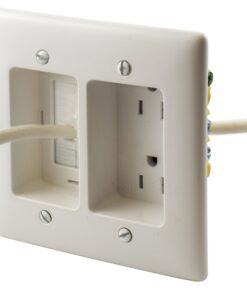 Bryant Electric RR1512W 2-Gang Recessed TV Connection Outlet Plate with 15 Amp 125V Tamper-Resistant Duplex Receptacle with One Pass-Thru Opening, White 1-Pass-Thru Opening 25 81XXNTsILyL