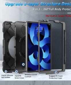 Alternative view of SUPFIVES Case for iPad Air 5th Generation 10.9 Inch 2022: Military Grade Silicone Protective Cover for iPad Air 4th Gen/iPad Pro 11 with Pencil Holder+ Rotating Stand+ Handle+ Shoulder Strap(Black) iPad Air 5th / 4th Generation 10.9 Inch Black