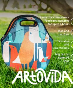 Alternative view of Artovida Artists Collective Insulated Neoprene Lunch Bag - Washable Soft Lunch Tote for Work and Picnic - Design by Budi Kwan (Indonesia) Flock of Birds - Classic Budi Kwan Flock of Birds
