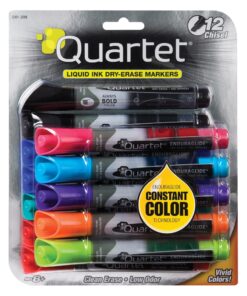 Quartet Dry Erase Markers, Whiteboard Markers, Chisel Tip, Bold Color, EnduraGlide, White Board Dry Erase Pens, Assorted Colors, 12 Pack (5001-20MA)