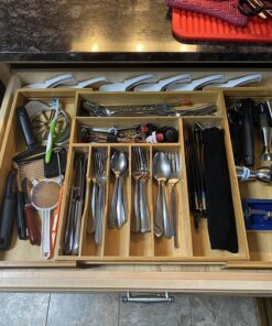 KitchenEdge Premium Silverware, Flatware and Utensil Organizer for Kitchen Drawers, Expandable to 28 Inches Wide, 10 Compartments, 100% Bamboo From 16" to 28" wide Natural Bamboo 27 81Xf7s9j4gL