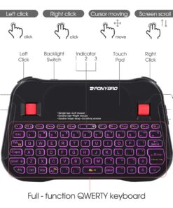 PONYBRO Backlit Mini Bluetooth Wireless Keyboard with Touchpad QWERTY keypad,Support Bluetooth&2.4G USB Connection,Rechargeable Handheld Keyboard Remote for Smartphones,Smart TV,Android TV Box,PC,Pad. Black 2.4G+BT 10 81XggyRLIxL