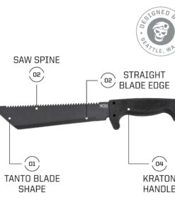 SOG SOGfari Tanto Machete- Survival Machete with 10 Inch Full Tang Blade,Camp Machete for Clearing Brush,Chopping Wood&Harvesting Crops,Spiked Tang Handle for Pounding&Scraping(MC04-N) ,Black 15 81Xiq66mYL