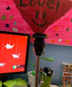 LimeLights LT2024-WHT Brushed Steel Stick Table Desk Lamp with Charging Outlet and Drum Fabric Shade, White 1 35 81XlkVLaL