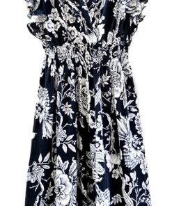 Vibrant V-Neck Knee Length Dress - Assorted Styles Plus & Regular Sizes 1X Vintage Black Floral