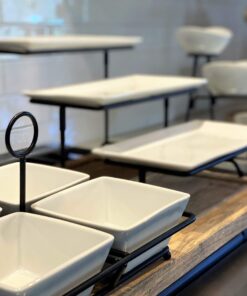 Alternative view of Partito Bella 3 Tier Swiveling Plate Rack Stand Including Three 12x6 Pro-Grade Porcelain Platters for Presentations of Any Kind – Thicker Sturdier Collapsible Stand and Stackable Platters 3 Tier Platter Rack Stand