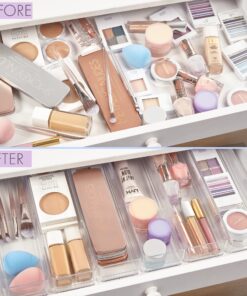 STORi SimpleSort 6-Piece Stackable Clear Drawer Organizer Set | 12" x 3" x 2" Rectangle Trays | Narrow Makeup Vanity Storage Bins and Office Desk Drawer Dividers | Made in USA 12x3x2" (Set of 6) 23 81Xny8L4tfL