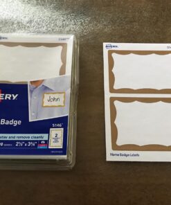 Avery Personalized Name Tags, Print or Write, Gold Border, 2-11/32" x 3-3/8", 100 Adhesive Tags (5146) 1 Pack 24 81XoLETXTVL