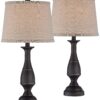 Regency Hill Ben Farmhouse Traditional Table Lamps 25" High Full Size Set of 2 Dark Bronze Brown Metal Beige Linen Drum Shade Decor for Living Room Bedroom House Bedside Nightstand Home Office 17 81XqOYIsuuL