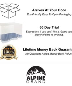 Premium Mosquito Net for Double Bed, crib, hammock or camping by Alpine Grand, Full hanging kit with extra-long strings and 8 hooks, Free Carry Bag 17 81XqOorUhL