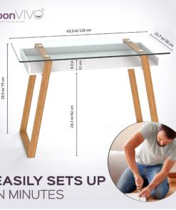 bonVIVO Massimo Small Desk - 43 Inch, Modern Computer Desk for Small Spaces, Living Room, Office and Bedroom - Study Table w/Glass Top and Shelf Space - White White/Glass 43" Desk 32 81XqkAi2TL