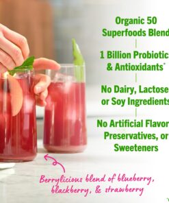Orgain Organic Greens Powder + 50 Superfoods, Berry - 1 Billion Probiotics for Gut Health, Antioxidants, Vegan, Plant Based, Gluten Free, Non GMO, Dairy Free Juice & Smoothie Mix - 0.62lb 20 Servings (Pack of 1) 20 81XxB3il82L 2