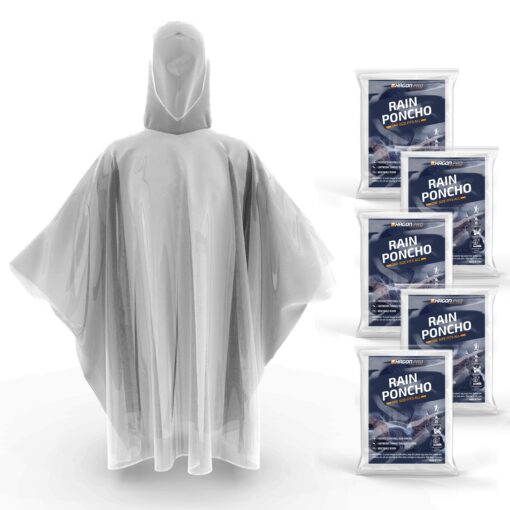 Hagon PRO Disposable Rain Ponchos for Adults (5 Pack) One Size Clear