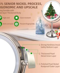 VESAUR 10" Extra Large and 17" Tall Lighted Makeup Mirror, 1X/5X Magnifying Vanity Mirror with 3 Colors Dimmable, 52 Premium LED Lights, 360° Rotation Table Mirror 2 Power Supply, Pearl Nickel XX-Large 31 81XzraT27mL