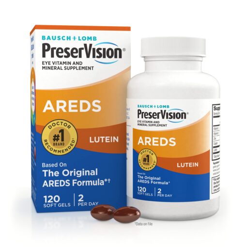 PreserVision AREDS Eye Vitamin & Mineral Supplement, by Bausch + Lomb, 120 Count Bottle (Soft Gels) Areds Lutein 120 Count (Pack of 1)