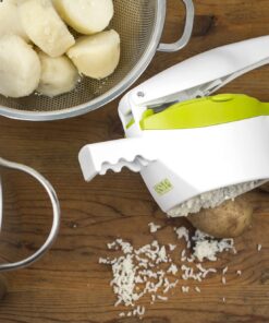 RSVP International (SPUD) Potato Ricer, White/Green | Mash Potatoes, Fruits, Vegetables & More | Includes Medium & Coarse Plates | Pot Resting Extension | Dishwasher Safe 21 81Y3k3AqzyS