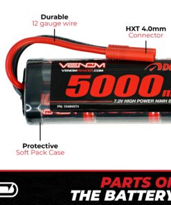 Venom Power - 7.2V 5000mAh 6-Cell NiMH RC Battery - HXT 4.00mm Plug, 12 AWG Soft Silicone Wire Connector - for Remote Controlled Vehicles, 1/10 Redcat Buggy, Car, Truck and Crawler 10 81Y8Hvhyh3L
