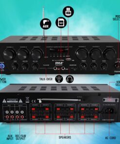 Alternative view of Pyle Wireless Bluetooth Home Audio Amplifier System-Upgraded 6 Channel 750 Watt Sound Power Stereo Receiver w/USB, Micro SD, Headphone,2 Microphone Input w/Echo, Talkover for PA - PTA62BT.5