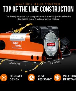 SuperHandy Diesel Transfer Pump Kit 10GPM/40LPM Heavy Duty Portable Electric DC 12V Alligator Clamps Includes: Aluminum Manual Nozzle, Delivery & Suction Hose w/Filter (NOT for Gasoline) 17 81YAwuYDcmL