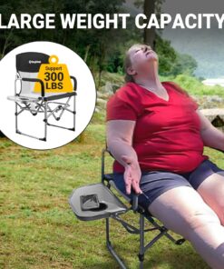 KingCamp Folding Camping Chair, Heavy Duty Director's Seat for Adults Outside, Portable Lawn Chairs with Side Table Breathable Mesh Back Compact Style for Outdoor Sports Black-1 Pack 16 81YBUePsnhL