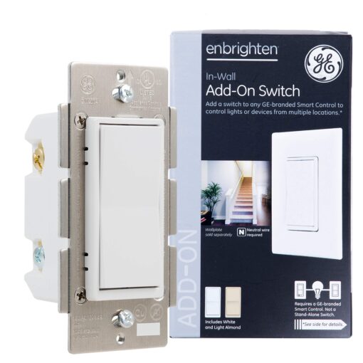 GE Enbrighten Add-On Switch for GE Z-Wave/GE Zigbee Smart Lighting Controls, Works with Alexa, Google Assistant, NOT A STANDALONE SWITCH, White & Light Almond, 12723