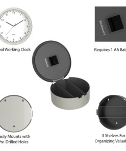 Clock Safe:10-Inch Battery-Operated Analog Clock with Hidden Wall Safe for Jewelry, Cash, Valuables, and More by Trademark Home (Silver) 25 81YJzQSbIzL