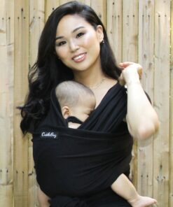 CuddleBug Baby Wrap Sling + Carrier - Newborns & Toddlers up to 36 lbs - Hands Free - Gentle, Stretch Fabric - Ideal for Baby Showers - One Size Fits All (Black) Black 25 81YKDWWTCrL