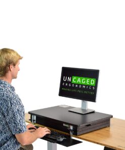 CHANGEdesk Tall Ergonomic Standing Desk Converter for Laptops Single Monitors Adjustable Height Desktop sit Stand up Riser with Keyboard Tray Affordable Compact Small Computer Workstation Black 18 81YKyn2r5mL