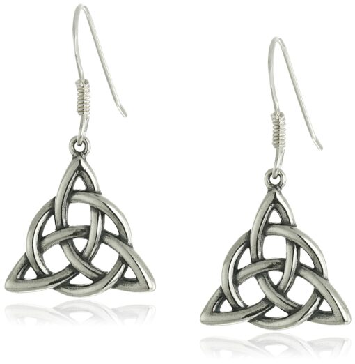 Amazon Collection Gold Plated Sterling Silver Celtic Triquetra Trinity Knot Triangle Drop Earrings