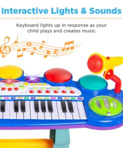 Alternative view of Best Choice Products 37-Key Kids Electronic Musical Instrument Piano Learning Toy Keyboard w/ Multiple Sounds, Lights, Microphone, Stool - Blue