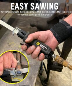 Berkling Tools 7102 Compact Low Vibration Air Saw/Air File with 8 pcs Blade Kit (3 Bi-Metal Saw Blades 18T 24T 32T and 5 Files) Multi-function Pneumatic Reciprocating Body Saw Air Powered Mini Tool 10 81YQrCM31vL