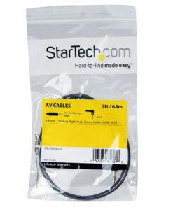 StarTech.com 3 ft. (0.9 m) 3.5mm Audio Cable - 3.5mm Slim Audio Cable - Right Angle - Male/Male - Aux Cable (MU3MMSRA), Black 1 Angled Connector 10 81YZOCjQZBL