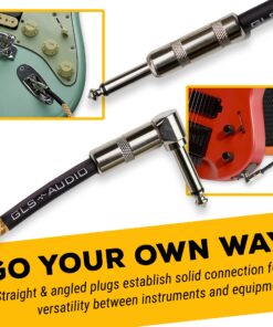 Alternative view of GLS Audio Instrument Cable - Amp Cord for Bass & Electric Guitar - Straight to Right Angle 1/4 Inch Instrument Cable - Brown/Yellow Braided Tweed, 6ft 6 Ft. Right-Angle Gold