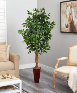 Nearly Natural 5931 6ft. Ficus Tree with Bamboo Planter,Green 9 81YaeY1cuDL