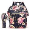Srotek Diaper Bag Backpack Floral Baby Bag Water-Resistant Baby Nappy Bag with Insulated Water Bottle Bag/Changing Pad for Women/Girls/Mum (Flower Pattern) 47 81Yau4vY3yL
