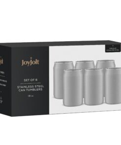JoyJolt Metal Beer Can Tumbler with Straws and Brush. Unbreakable Metal Drinking cup Set of 6 Metal Tumblers. Stainless Steel Tumbler Can Shaped Glass Cups, Soda Can Glasses for Water, Wine etc Gray 9 81YcsA7DtKL