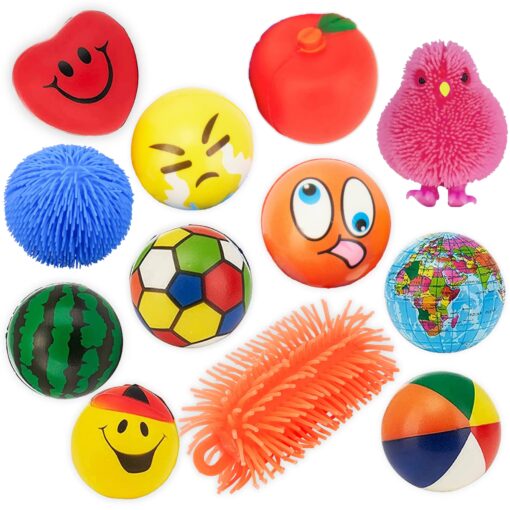 Neliblu 12 pcs Stress Balls for Kids and Adults, 6.5x6x3.2 inches - Bulk Anxiety Relief Toys - Set of Relaxing Sensory Squeeze Puffer Balls - Calming Fidget Squishy - Funny Small Spiky Squishies Pack size - 12